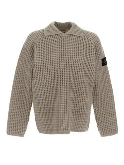 Pre-owned Stone Island Compass Patch Collared Jumper In Beige