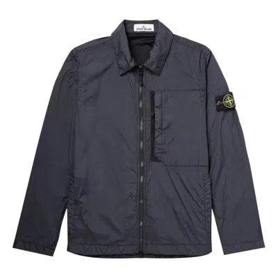 Stone Island Compass Patch Collared Zip Up Jacket 'navy' In Blue