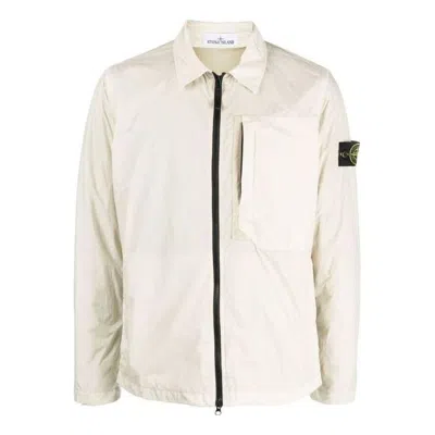 STONE ISLAND STONE ISLAND COMPASS PATCH COLLARED ZIP UP JACKET 'PLASTER'