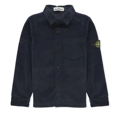 Stone Island Compass Patch Corduroy Overshirt In Blue