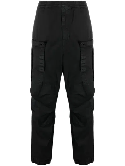 Stone Island Compass-patch Cotton Cargo Trousers In Schwarz