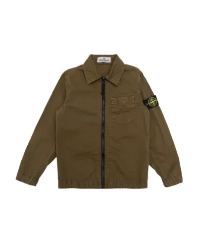 Stone Island Compass-patch Cotton Jacket In Green