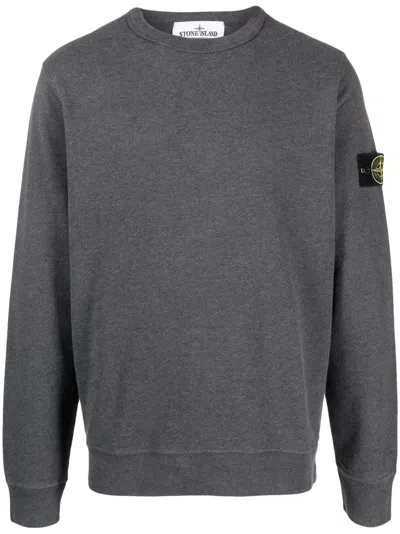 Stone Island Compass-motif Crew-neck Sweatshirt In Grey