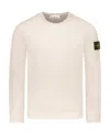 Stone Island Compass Patch Rib Virgin Wool Crewneck Sweater In White