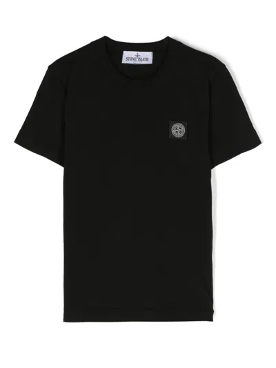 Stone Island Kids' Compass-motif Cotton T-shirt In Black