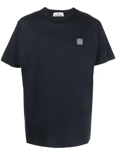 Stone Island Compass-patch Cotton T-shirt In Blue
