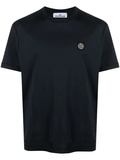 Stone Island Compass-patch Cotton T-shirt In Blue