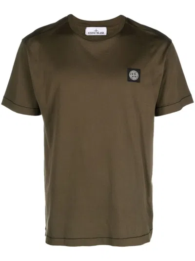 Stone Island Compass-patch Cotton T-shirt In Green