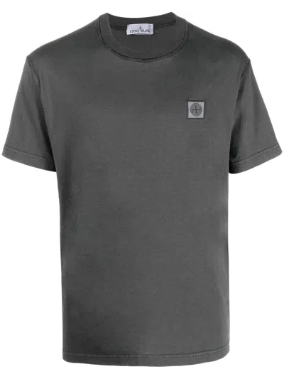 Stone Island Compass-patch Cotton T-shirt In Grey