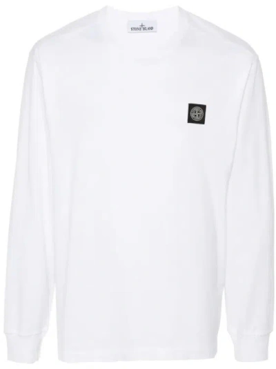 Stone Island Compass-patch Cotton T-shirt In Weiss