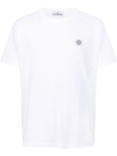 Stone Island Compass-patch Cotton T-shirt In White