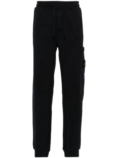 Stone Island Compass Patch Cotton Track Pants In Black