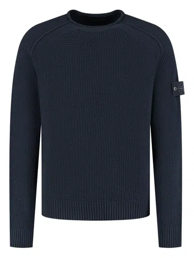 Stone Island Compass-patch Crew-neck Sweater In Blue