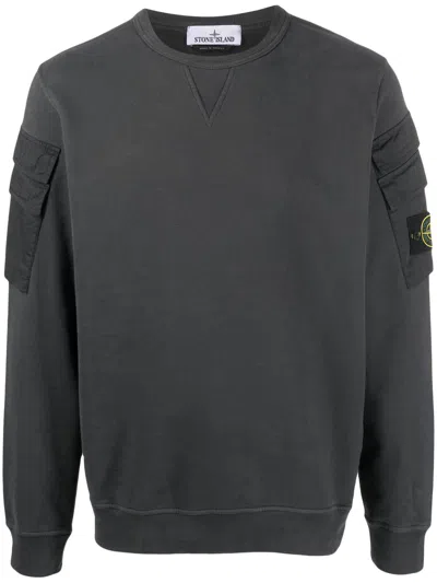 Stone Island Compass-patch Crew-neck Sweatshirt In Grau