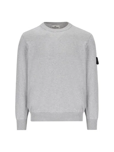 Stone Island Compass Patch Crewneck Jumper In Grey