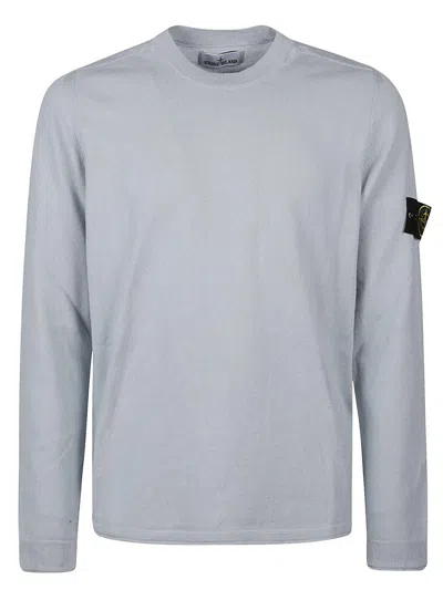 Stone Island Compass Patch Crewneck Knitted Jumper In Light Blue