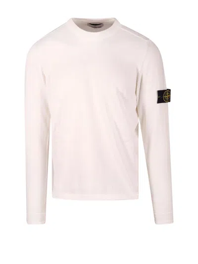 Stone Island Compass Patch Crewneck Knitted Jumper In White