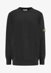 Stone Island Garment Dyed Cotton Fleece Polo Sweatshirt In Black