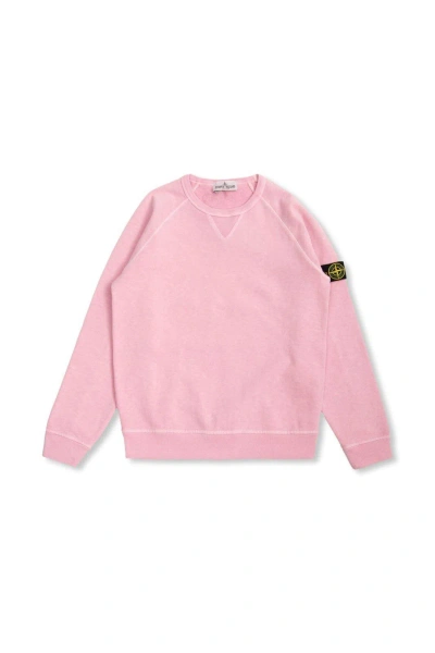 Stone Island Kids' Compass-patch Crewneck Sweatshirt In Pink