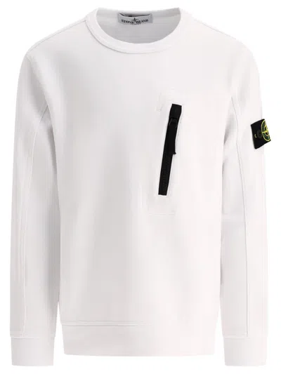 Stone Island Kids' Compass-patch Crewneck Sweatshirt In White