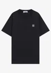 Stone Island Navy Blue Cotton T-shirt With Logo Patch In Blue