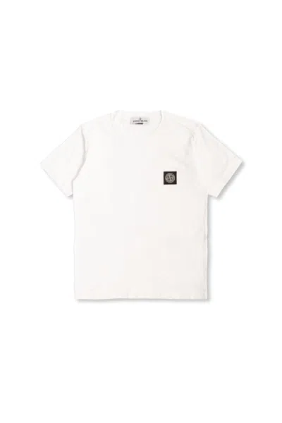 Stone Island Kids' Compass Patch Crewneck T-shirt In White