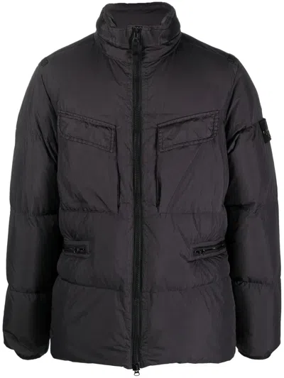 Stone Island Compass-patch Down Puffer Jacket In 黑色