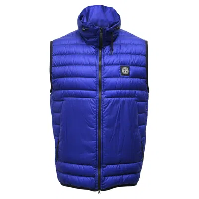 Stone Island Compass Patch Down Vest In Blue Polyamide