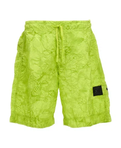 Stone Island Compass-patch Drawstring Swim Shorts In Green