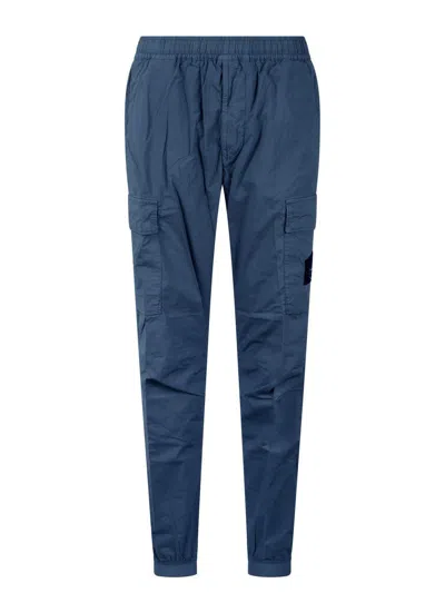 Stone Island Compass Patch Elasticated Waist Cargo Trousers In Blue