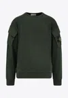 Stone Island Brushed Organic Cotton Fleece Sweatshirt With Ribbed Inserts In Green