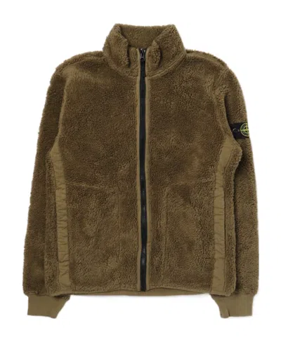 Stone Island Compass-patch Fleece Jacket In Green