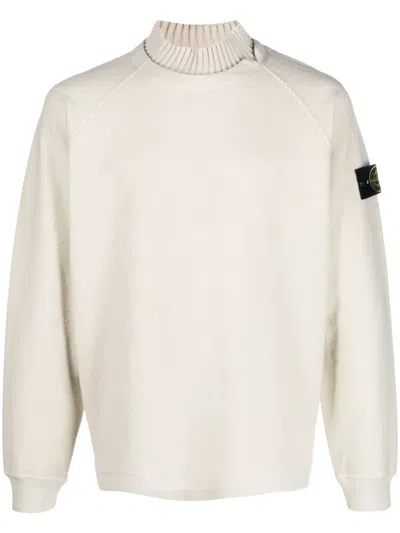 Stone Island Compass-patch Fleece-texture Jumper In Nude
