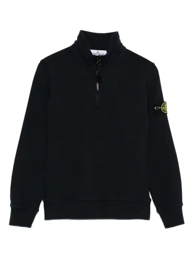Stone Island Kids' Black Compass-badge Quarter-zip Cotton-jersey Polo Top