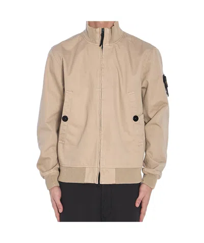 Stone Island Compass Patch High-neck Bomber Jacket In Beige