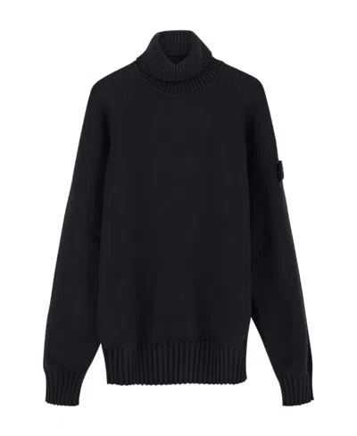 Stone Island Compass-patch High-neck Jumper In Blue
