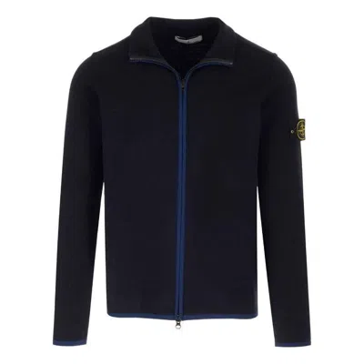 Stone Island Compass-patch High-neck Zipped Cardigan Jacket 'black' In Blue