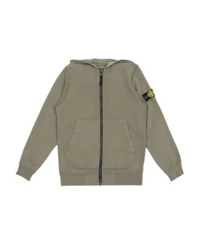 Stone Island Compass-patch Hooded Jacket In Green