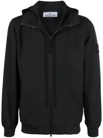 Stone Island Compass-patch Hooded Jacket In V0029 Black