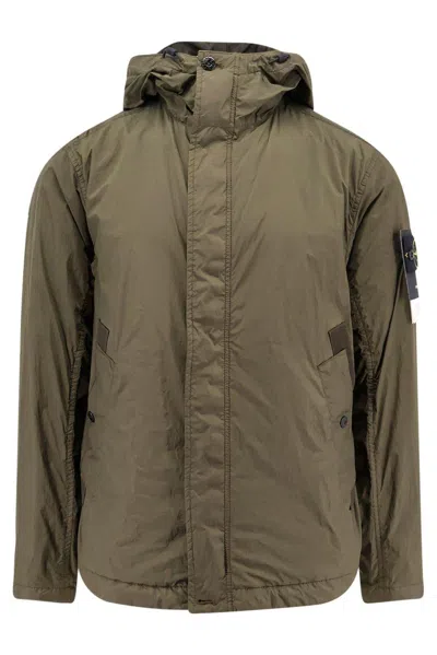 Stone Island Compass Patch Hooded Jacket In Green