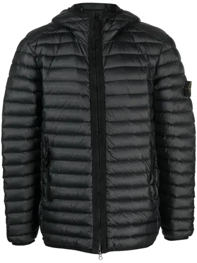Stone Island Compass-patch Hooded Padded Jacket In Black