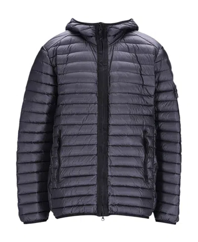 Stone Island Compass-patch Hooded Padded Jacket In Blue