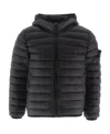 Stone Island Compass-patch Hooded Padded Jacket In Blue