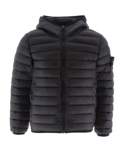 Stone Island Compass-patch Hooded Padded Jacket In Blue
