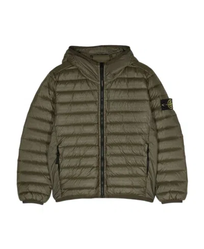 Stone Island Compass-patch Hooded Padded Jacket In Green