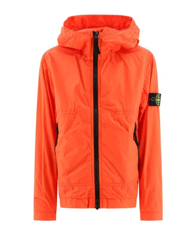 Stone Island Compass-patch Hooded Rain Jacket In Red
