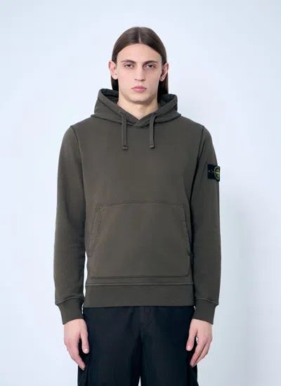 Stone Island Organic Cotton Hooded Sweatshirt In Green
