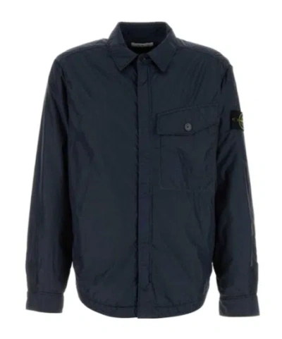 Stone Island Bagde-detail Shirt Jacket In Blue