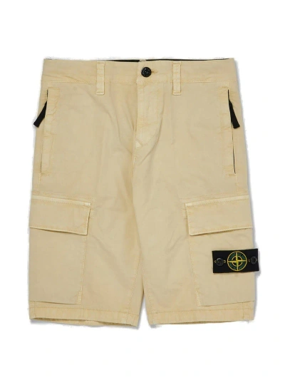 Stone Island Kids' Compass Patch Knee-length Cargo Shorts In Neutrals