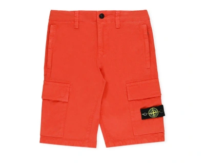 Stone Island Kids' Compass Patch Knee-length Cargo Shorts In Rosso